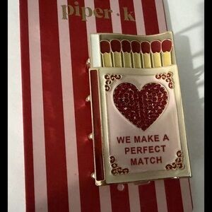 HAIR CLAW CLIP METAL BY PIPER K WE MAKE A PERFECT MATCH RED CRYSTAL HEART PINK